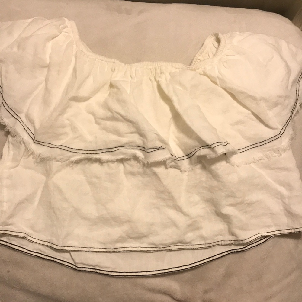 Zara women premium linen off-shoulder ruffle top